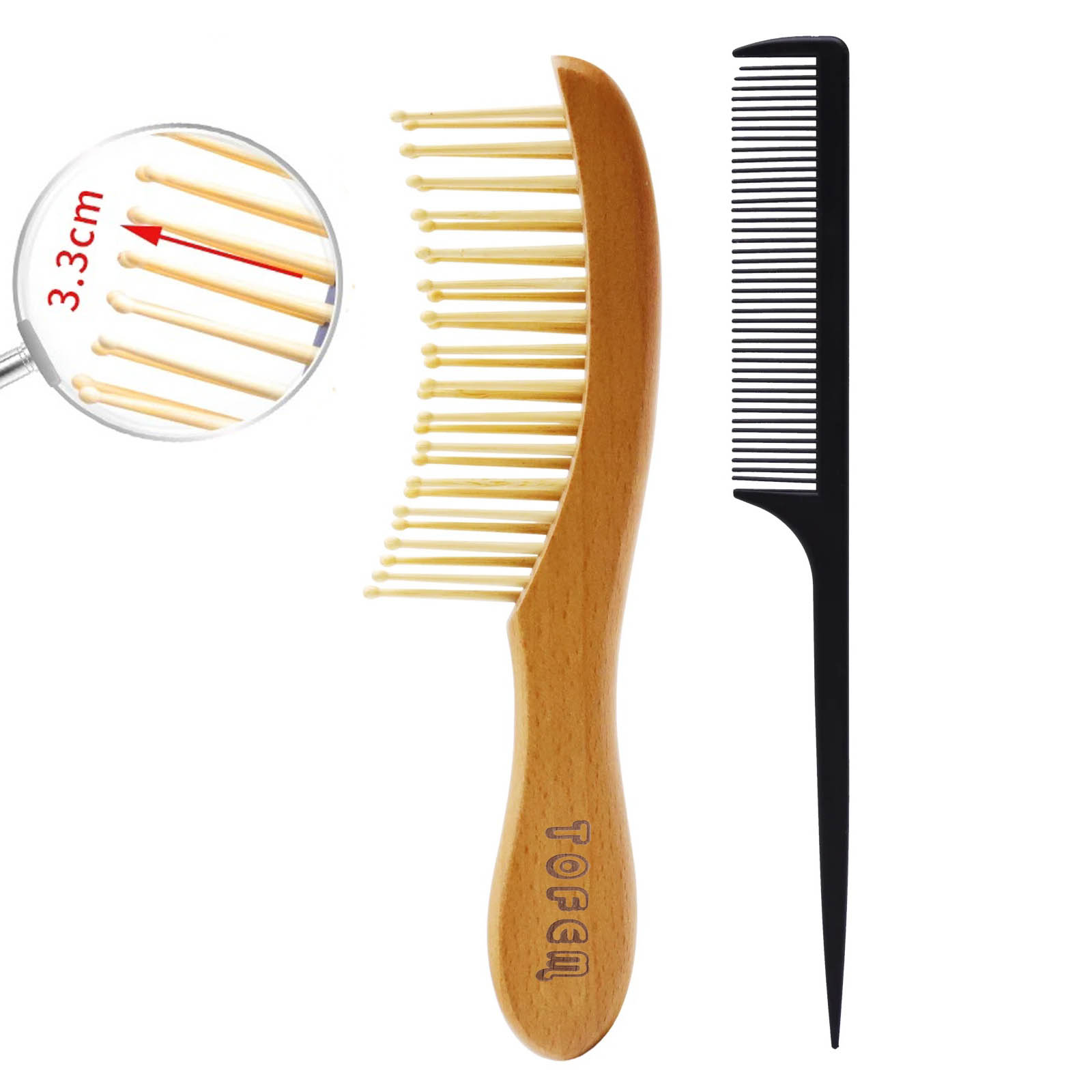 Wood Comb Wide Tooth specially designed wooden teeth work wonders